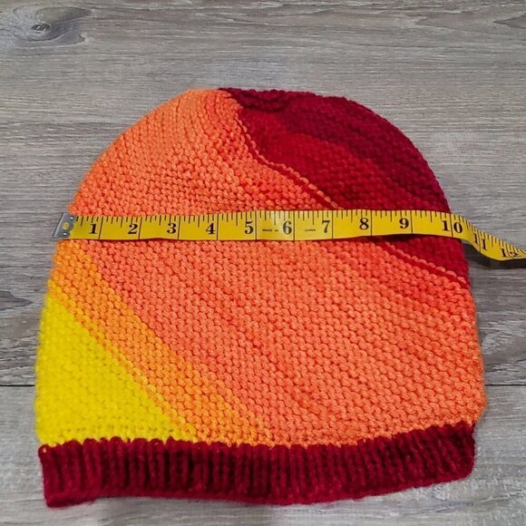 Handmade Colorful Ombre Slouchy Knit Beanie Hat  Rainbow Outdoors Yellow Red - Picture 10 of 13